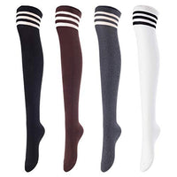 Big Girls' Women's 4 Pairs Over Knee High Thigh High Cotton Socks LABG1022 Size 6-9