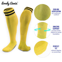 Lovely Annie 1 Pair Ultra Comfortable Girls Knee High Sports Socks Perfect as Activewear as Soccer, Football, and Other Sports XL003 XS(Yellow)