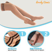 Lovely Annie Women's 3 Pairs Incredible Durable Super Soft Unique Over Knee High Thigh High Cotton Socks Size 6-9 A1023(Black,Khaki,White)