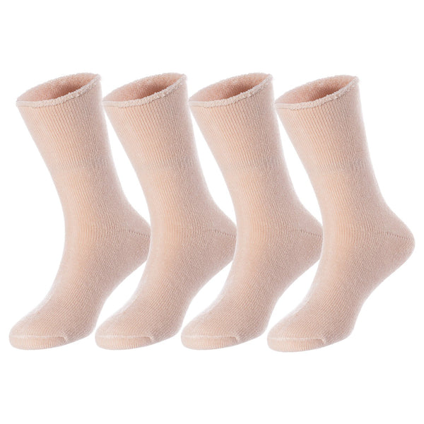 4 Pairs Children's Wool Socks for Boys and Girls. Durable, Sweat Resistant Colored Crew Socks Perfect for All Season LK0601 Size 0M-6M (Beige)