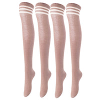 Incredible Women's 4 Pairs Thigh High Cotton Socks Unique, Durable And Super Soft For Everyday Relaxed Feet LA1022 One Size (Beige)