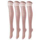 Incredible Women's 4 Pairs Thigh High Cotton Socks Unique, Durable And Super Soft For Everyday Relaxed Feet LA1022 One Size (Beige)