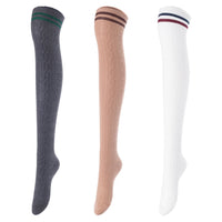 Lovely Annie Big Girl's Women's 3 Pairs Incredible Durable Super Soft Unique Over Knee High Thigh High Cotton Socks Size 6-9 A1023(DG,Kakhi,White)