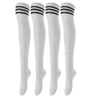 Remarkable Big Girls' Women's 4 Pairs Thigh High Cotton Socks, Long Lasting, Colorful and Fancy LBG1022 One Size (Light Grey)