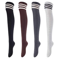 Women's 4 Pairs Thigh High Socks Over the Knee High Leg Wamers Girls Winter Warm Crochet Socks