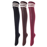 Lovely Annie Women's 3 Pairs Incredible Durable Super Soft Unique Over Knee High Thigh High Cotton Socks Size 6-9 A1022(Black, Coffee, Wine)