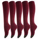 Delightful Big Girl's Women's 5 Pairs Knee-high Wool Boot Socks Long Lasting And Cozy With a Wide Color and Size Collection LA158212 One Size (Wine)