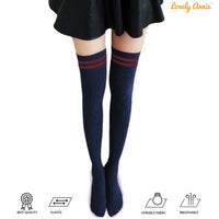 Lovely Annie Women's 3 Pairs Incredible Durable Super Soft Unique Over Knee High Thigh High Cotton Socks Size 6-9 A1023(Navy)