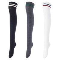 Lovely Annie Big Girl's Women's 3 Pairs Incredible Durable Super Soft Unique Over Knee High Thigh High Cotton Socks Size 6-9 A1023(Black,DG,White)