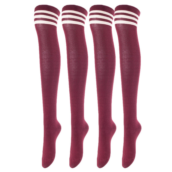 Incredible Women's 4 Pairs Thigh High Cotton Socks Unique, Durable And Super Soft For Everyday Relaxed Feet LA1022 One Size (Wine)