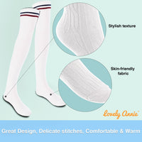 Lovely Annie Big Girl's Women's 3 Pairs Incredible Durable Super Soft Unique Over Knee High Thigh High Cotton Socks Size 6-9 A1023(DG,Coffee,White)