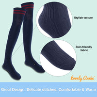 Lovely Annie Women's 3 Pairs Incredible Durable Super Soft Unique Over Knee High Thigh High Cotton Socks Size 6-9 A1023(Navy)