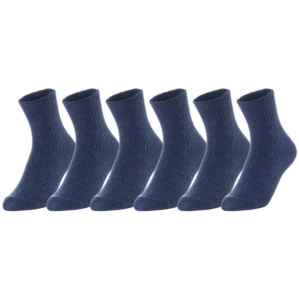 Lovely Annie Unisex Children's 6 Pairs Thick & Warm, Comfy, Durable Wool Crew Socks. Perfect as Winter Snow Sock and All Seasons LK08 Size 9Y-11Y (Navy)