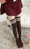 Lovely Annie Big Girl's Women's 3 Pairs Incredible Durable Super Soft Unique Over Knee High Thigh High Cotton Socks Size 6-9 A1022(DG,Cofe,White)