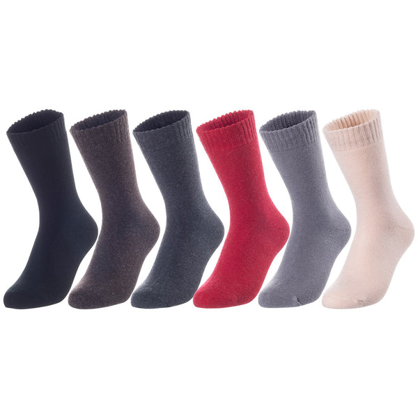 6 Pairs Children's Wool Socks for Boys and Girls. Comfy, Durable, Colored Crew Socks LK0601 Size 6Y-8Y (Black,Coffee,Dark Grey,Grey,Red,Beige)