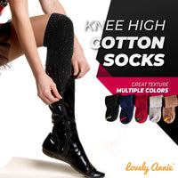 Lovely Annie Women's 3 Pairs Cute High Knee Cotton Socks, Cozy Fluffy Fancy with a Wide Color and Size Range Size 7-9 A158212(Black,Grey,Coffee)