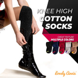 Lovely Annie Women's 3 Pairs Cute High Knee Cotton Socks, Cozy Fluffy Fancy with a Wide Color and Size Range Size 7-9 A158212(Black,Grey,Coffee)