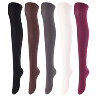 Lovely Annie Women's 5 Pairs Incredible Durable Super Soft Unique Over Knee High Thigh High Cotton Socks Size 6-9 A1024(Black,Coffee,DG,Beige,Wine)