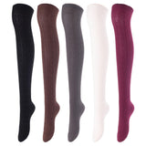 Lovely Annie Women's 5 Pairs Incredible Durable Super Soft Unique Over Knee High Thigh High Cotton Socks Size 6-9 A1024(Black,Coffee,DG,Beige,Wine)