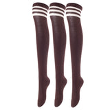 Lovely Annie Women's 3 Pairs Incredible Durable Super Soft Unique Over Knee High Thigh High Cotton Socks Size 6-9 A1022(Coffee)