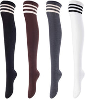 Women's 4 Pairs Thigh High Socks Over the Knee High Leg Wamers Girls Winter Warm Crochet Socks