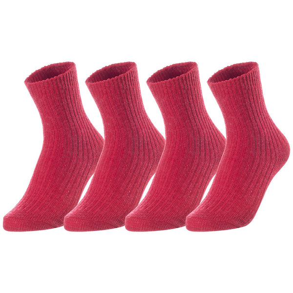 Lovely Annie Unisex Children's 4 Pairs Thick & Warm, Comfy, Durable Wool Crew Socks. Perfect as Winter Snow Sock and All Seasons LK08 Size 0Y-2Y (Red)
