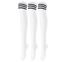 Lovely Annie Women's 3 Pairs Incredible Durable Super Soft Unique Over Knee High Thigh High Cotton Socks Size 6-9 A1022(White)