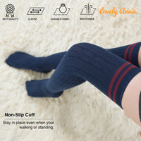 Lovely Annie Women's 3 Pairs Incredible Durable Super Soft Unique Over Knee High Thigh High Cotton Socks Size 6-9 A1023(Navy)