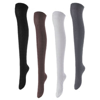 Remarkable Big Girl's Women's 4 Pairs Thigh High Cotton Socks Long Lasting, Colorful and Fancy LA1024 One Size (Black, Coffee, Dark Grey, Beige)