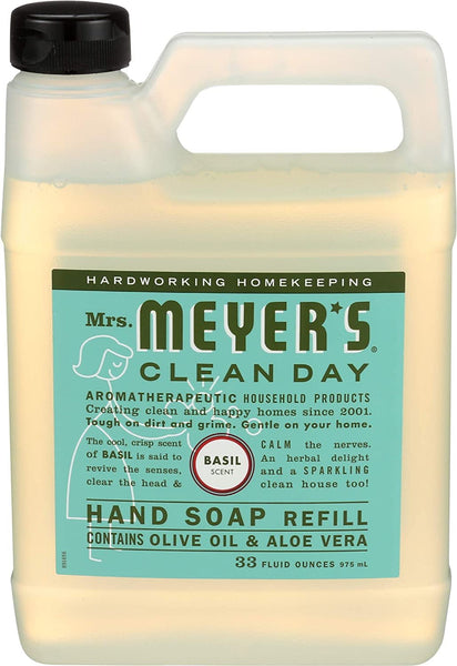 Hydrating Hand Soap Refill in Refreshing Basil Scent for any Soap Dispenser - Liquid Soap w/ Essential Oils for Hand Wash - Cruelty Free Eco Friendly Products -33 Fl OZ Per Pack, Pack of 1