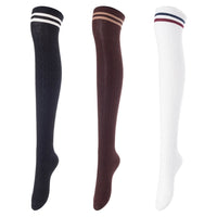 Lovely Annie Women's 3 Pairs Incredible Durable Super Soft Unique Over Knee High Thigh High Cotton Socks Size 6-9 A1023(Black,Coffee,White)