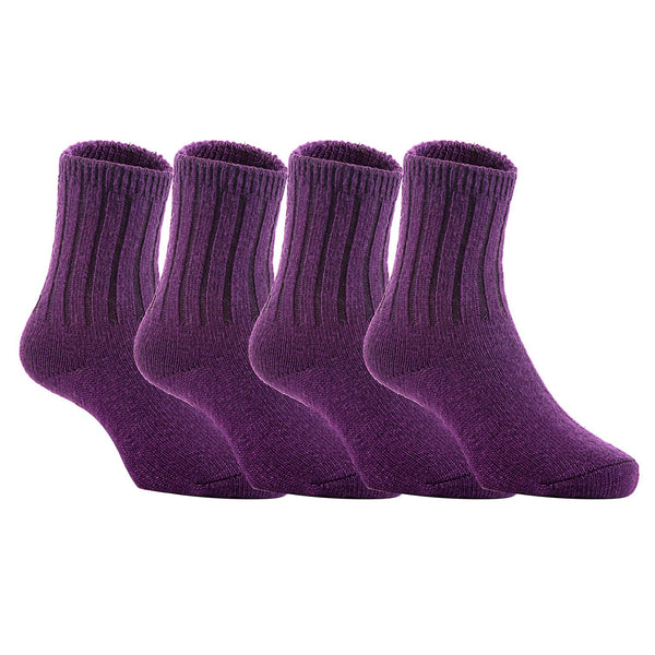 4 Pairs Children's Comfy, Durable, Stretchable, Thick & Warm Wool Crew Socks. Perfect as Winter Snow Sock and All Seasons FS01 Size 4Y-6Y(Purple)