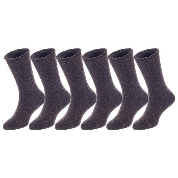 6 Pairs Children's Wool Crew Socks for Boys and Girls. Durable, Stretchable, Thick & Warm Sweat Resistant Kid Socks LK0601 Size 12M-24M (Coffee)