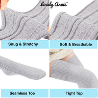 Incredible Women's 3 Pairs Thigh High Cotton Socks Unique, Durable And Super Soft For Everyday Relaxed Feet LAW1025 Size 6-9 (Dark Grey,Grey, Cream)