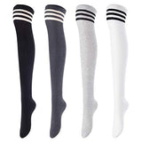 Women's 4 Pairs Thigh High Socks Over the Knee High Leg Wamers Girls Winter Warm Crochet Socks