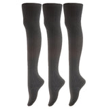 Remarkable Big Girl's Women's 3 Pairs Thigh High Cotton Socks Long Lasting, Colorful and Fancy LA1025 One Size (Black)