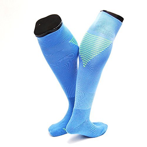 Lovely Annie Men's 1 Pair Knee High Athletic Sports Socks Size M XL0026-03(Light Blue w Green Strip)