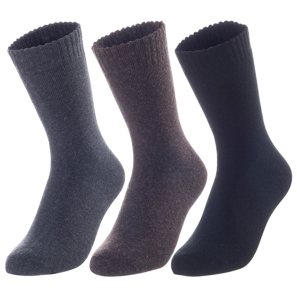 3 Pairs Children's Wool Socks for Boys & Girls. Comfy, Durable, Stretchable, Sweat Resistant Colored Crew Socks LK0601 Size 6Y-8Y (Dark Grey,Coffee,Black)