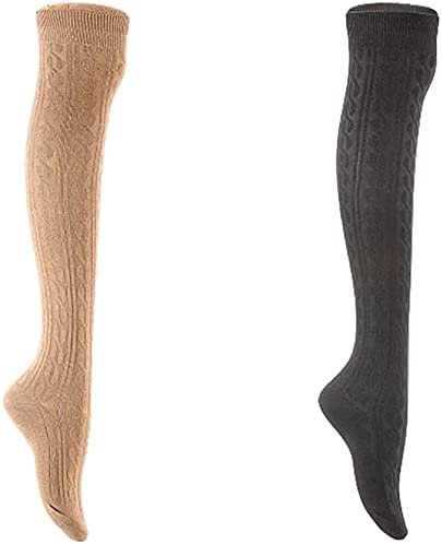 Lovely Annie Women's 3 Pairs Incredible Durable Super Soft Unique Over Knee High Thigh High Cotton Socks Size 6-9 A1022(Dark Grey)