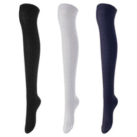 Lovely Annie Women's 3 Pairs Incredible Durable Super Soft Unique Over Knee High Thigh High Cotton Socks Size 6-9 A1024 (Black,Grey,Navy)