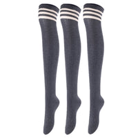 Lovely Annie Big Girl's Women's 3 Pairs Incredible Durable Super Soft Unique Over Knee High Thigh High Cotton Socks Size 6-9 A1022(Dark Grey)