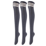 Lovely Annie Big Girl's Women's 3 Pairs Incredible Durable Super Soft Unique Over Knee High Thigh High Cotton Socks Size 6-9 A1022(Dark Grey)