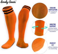 Lovely Annie Girls' 2 Pairs Knee High Sports Socks for Baseball/Soccer/Lacrosse 003 XS(Orange)