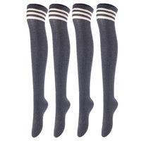 Incredible Women's 4 Pairs Thigh High Cotton Socks Unique, Durable And Super Soft For Everyday Relaxed Feet LA1022 One Size (Dark Grey)