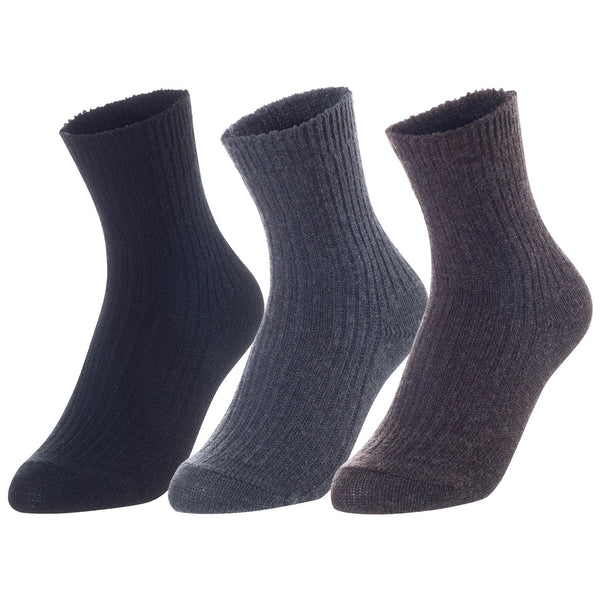 Lovely Annie Unisex Children's 3 Pairs Thick & Warm, Comfy, Durable Wool Crew Socks. Perfect as Winter Snow Sock and All Seasons LK08 Size 0Y-2Y (Black, Dark Grey, Coffee)