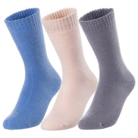 3 Pairs Children's Wool Socks for Boys & Girls. Comfy, Durable, Stretchable, Sweat Resistant Colored Crew Socks LK0601 Size 6Y-8Y (Blue, Beige,Grey)