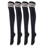 Remarkable Big Girls' Women's 4 Pairs Thigh High Cotton Socks, Long Lasting, Colorful and Fancy LBG1022 One Size (Black)