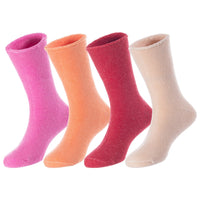 4 Pairs Children's Wool Socks for Boys & Girls. Comfy, Durable, Sweat Resistant Colored Crew Socks LK0601 Size 6Y-8Y (Rose,Orange,Red,Beige)