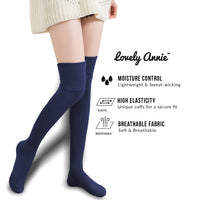 Incredible Women's 3 Pairs Thigh High Cotton Socks Unique, Durable And Super Soft For Everyday Relaxed Feet LAW1025 Size 6-9 (Navy, Dark Grey, Wine)