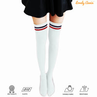 Lovely Annie Big Girl's Women's 3 Pairs Incredible Durable Super Soft Unique Over Knee High Thigh High Cotton Socks Size 6-9 A1023(White)